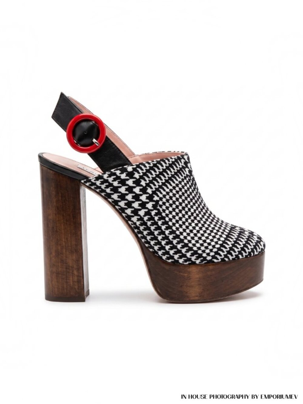 Leandra Medine Platform Houndstooth Clog Mules Size EU 38